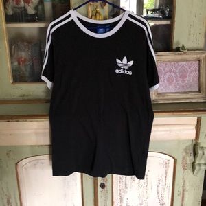 Adidas trefoil shirt with stripes large